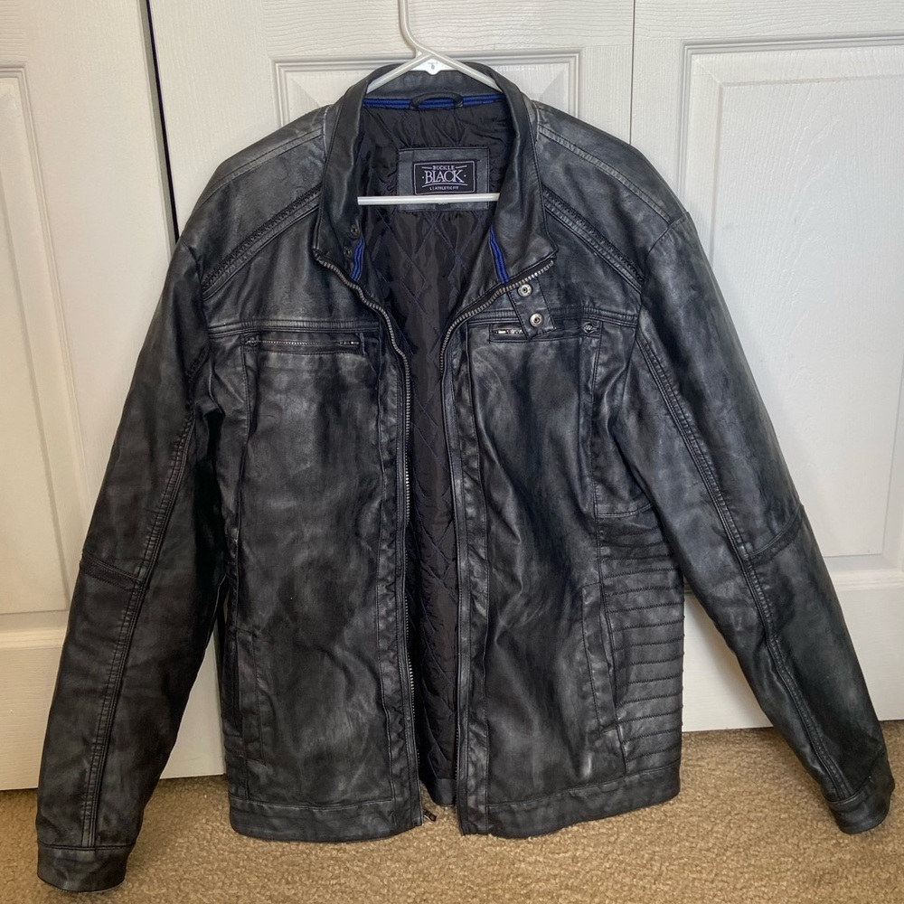Buckle Black Faux black/gray leather jacket